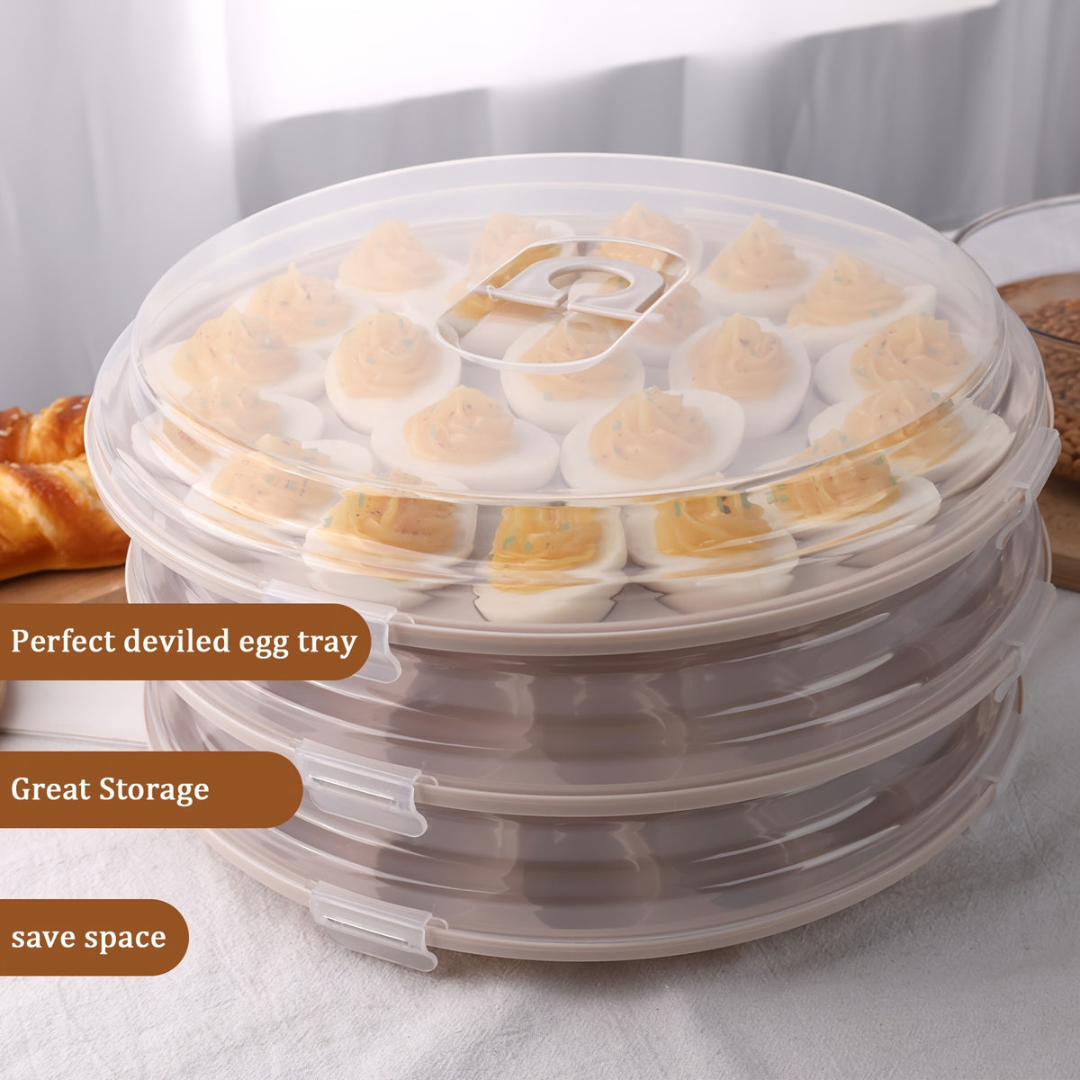 3pcs Deviled Egg Containers with Lid, Deviled Egg Platter with 66 Slots Portable Egg Containers Carrier Holder Trays for Party, Home Kitchen, Outdoor Activities