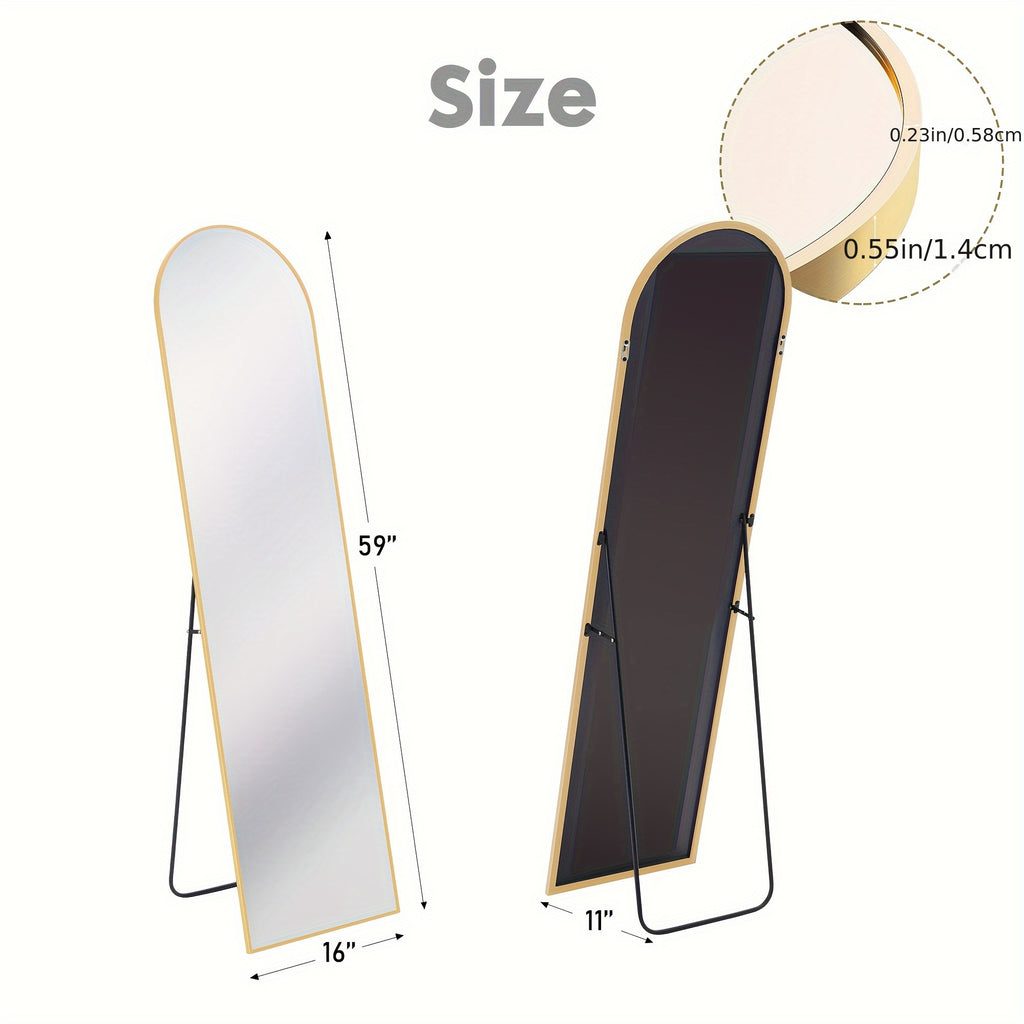 Arched Full Body Mirror with Stand, 59"x16" Rim Floor Mirror, Office Decorative Furniture, Moisture and Shatter Resistant Nano Glass Vertical Full Body Mirror, Grooming Mirror