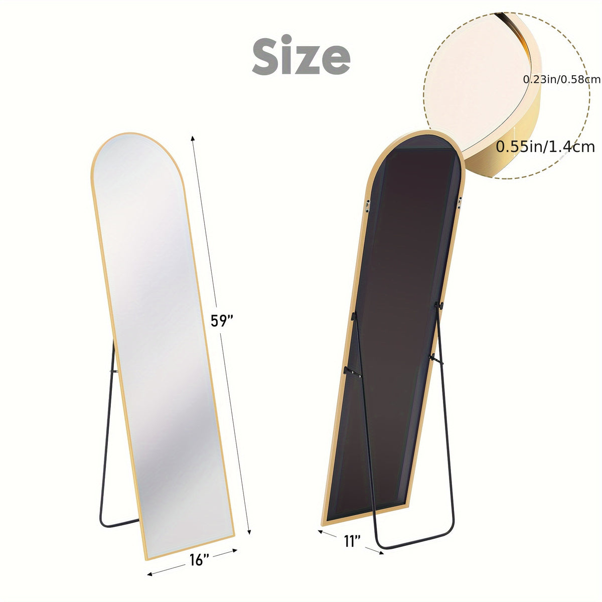 Arched Full Body Mirror with Stand, 59"x16" Rim Floor Mirror, Office Decorative Furniture, Moisture and Shatter Resistant Nano Glass Vertical Full Body Mirror, Grooming Mirror