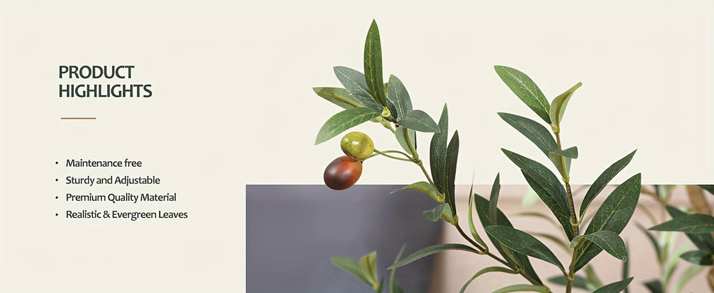 Artificial Olive Tree - Potted Faux Silk Plant with Natural Wood Trunk And Lifelike Fruits - Perfect for Home, Office, Outdoor And Holiday Decor