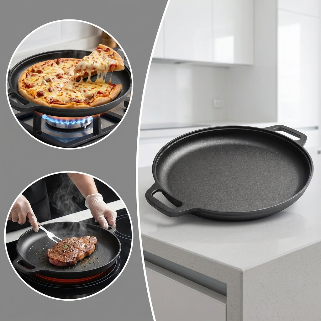 1/2/3pcs Cast Iron Pan, Pre Seasoned, Outdoor Camping Cookware Multifunctional, Non-stick, for Pizza Lovers, Home Kitchens, Outdoor Cooking, Durable, Even-Heating, Versatile, Compatible with All Stoves, Perfect for Home Kitchens And Outdoor Cooking
