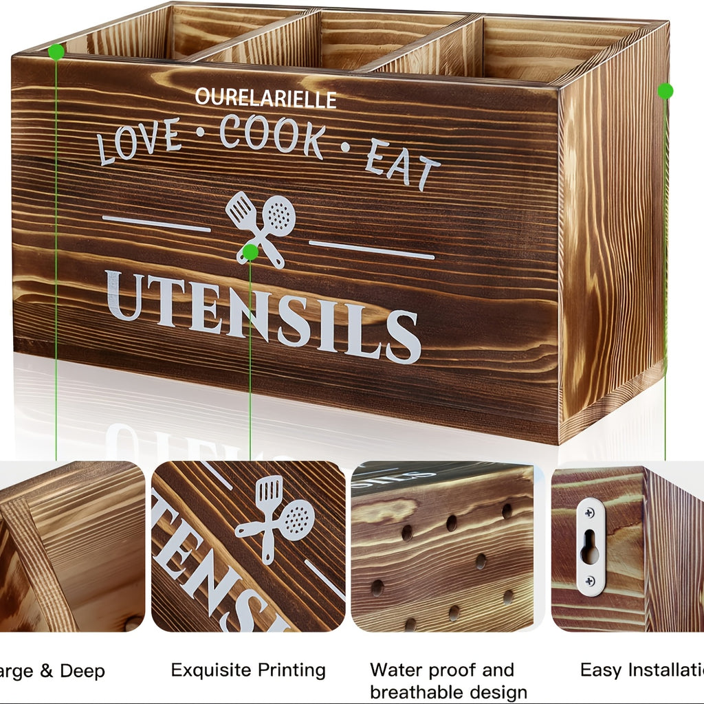 1 Cutlery Storage Box with Grid, Wooden Chopsticks Sorting and Organizing Rack, Kitchen, Bedroom, Desk, New Year and Spring Festival Gift Supplies, for Home Storage and Organization