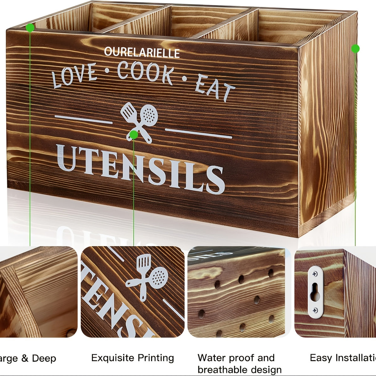 1 Cutlery Storage Box with Grid, Wooden Chopsticks Sorting and Organizing Rack, Kitchen, Bedroom, Desk, New Year and Spring Festival Gift Supplies, for Home Storage and Organization