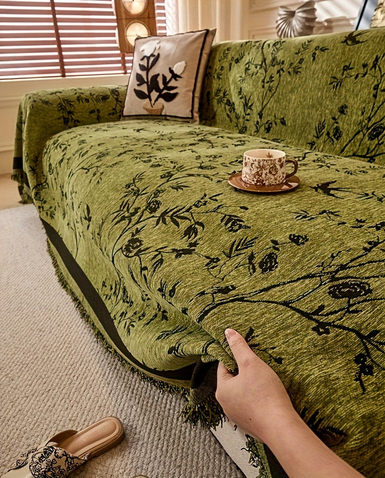 Chenille Thickened Sofa Throw for Flowers And Plants Pattern, Suitable for Living Room And Office Decor, Pet-safe, All-season Use, And Durable, Non-slip.