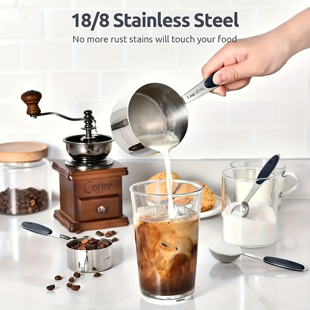 8pcs Measuring Cups/ 9pcs Measuring Spoons/ 17pcs Measuring Cups + Measuring Spoons Are Suitable For Both Dry And Liquid Ingredients - Very Suitable For Kitchen Tools, Kitchen Supplies, And Kitchen Accessories For Cooking And Baking.