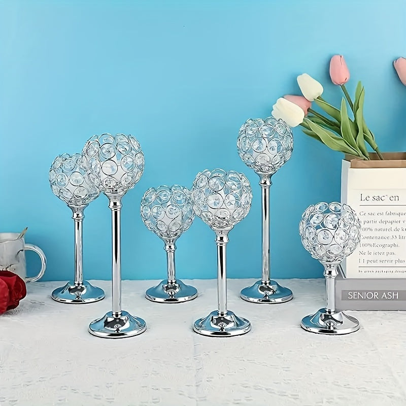 6pcs/3 Crystal Candelabra For Wedding Anniversary, Table Decoration, Candlelit Dinner Photo Props, Home & Hotel Decoration, Birthday Gifts, Ideal For Table Centering, Wedding, Catering, Party (Candles Not Included)