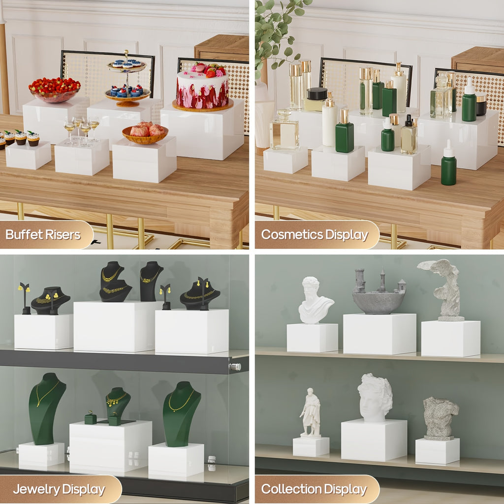 6pcs Buffet Risers, Large Food Risers for Buffet Table, Display Stand Shelf for Party, Catering, Jewelry & Collectibles, White Acrylic Nesting Boxes for Food Display (10" 9" 8" 7" 6" 5"), Gift for Valentine's Day, Birthdays, Weddings, Thanksgiving