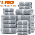 Cotton Blend Bathroom Towels Set, Soft Absorbent Solid Color Bath Towels, Hand Towels and Washcloths for Family Bathrooms, Guest Rooms and Gym Bags