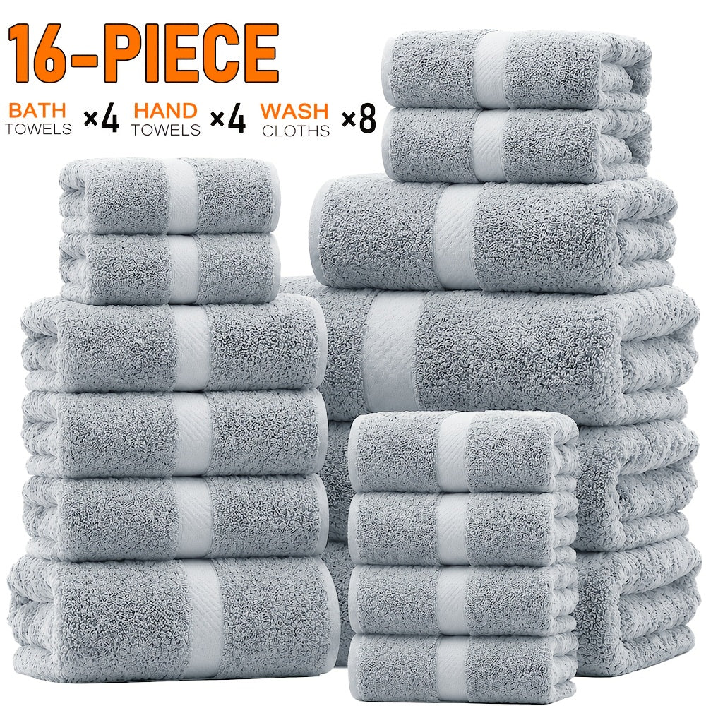 22/16pcs Cotton Bathroom Towels Set, Solid Color Cotton Blended Towel, Multi-color Optional, Soft And Comfortable, Absorbent, Family Set, Suitable for Travel, Bathroom, Fitness, Hotel, Swimming And Gift(4Bath Towels+6Hand Towels+12Washcloths)