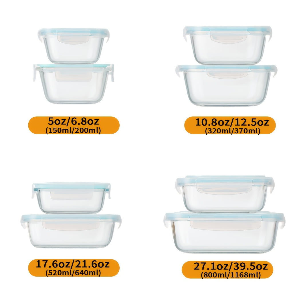 8pcs Glass Food Storage Containers, Ideal for Meal Prep And Kitchen Storage in The Pantry; Leak-Proof, Airtight Glass Lunch Boxes, Suitable for Refrigerators And Dishwashers, Perfect for Lunches at Work