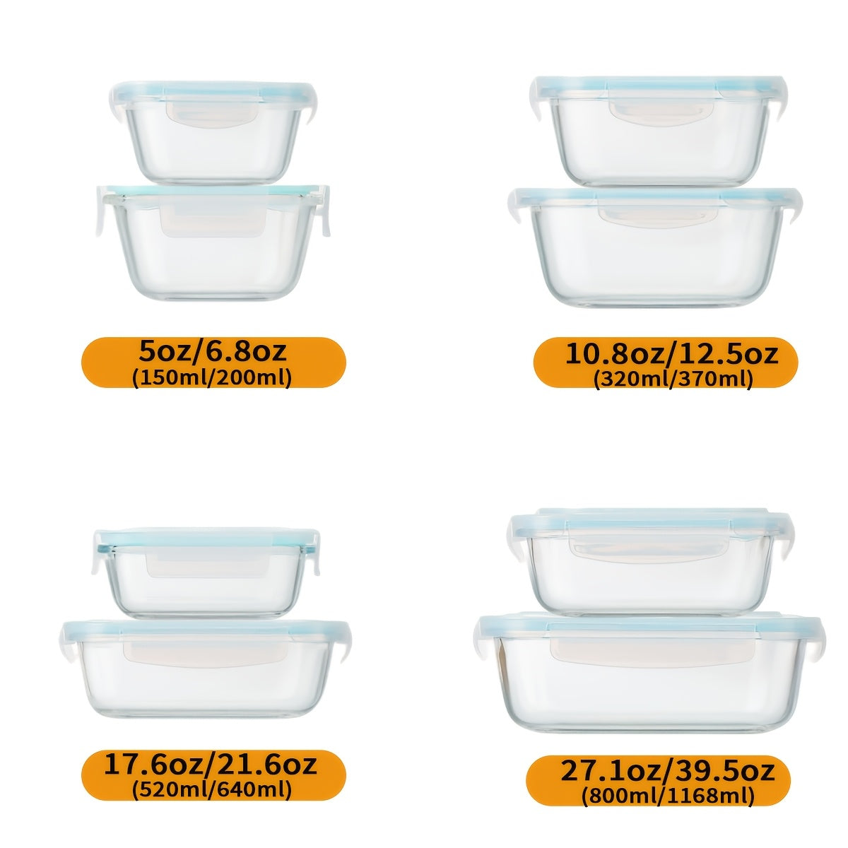 8pcs Glass Food Storage Containers, Ideal for Meal Prep And Kitchen Storage in The Pantry; Leak-Proof, Airtight Glass Lunch Boxes, Suitable for Refrigerators And Dishwashers, Perfect for Lunches at Work