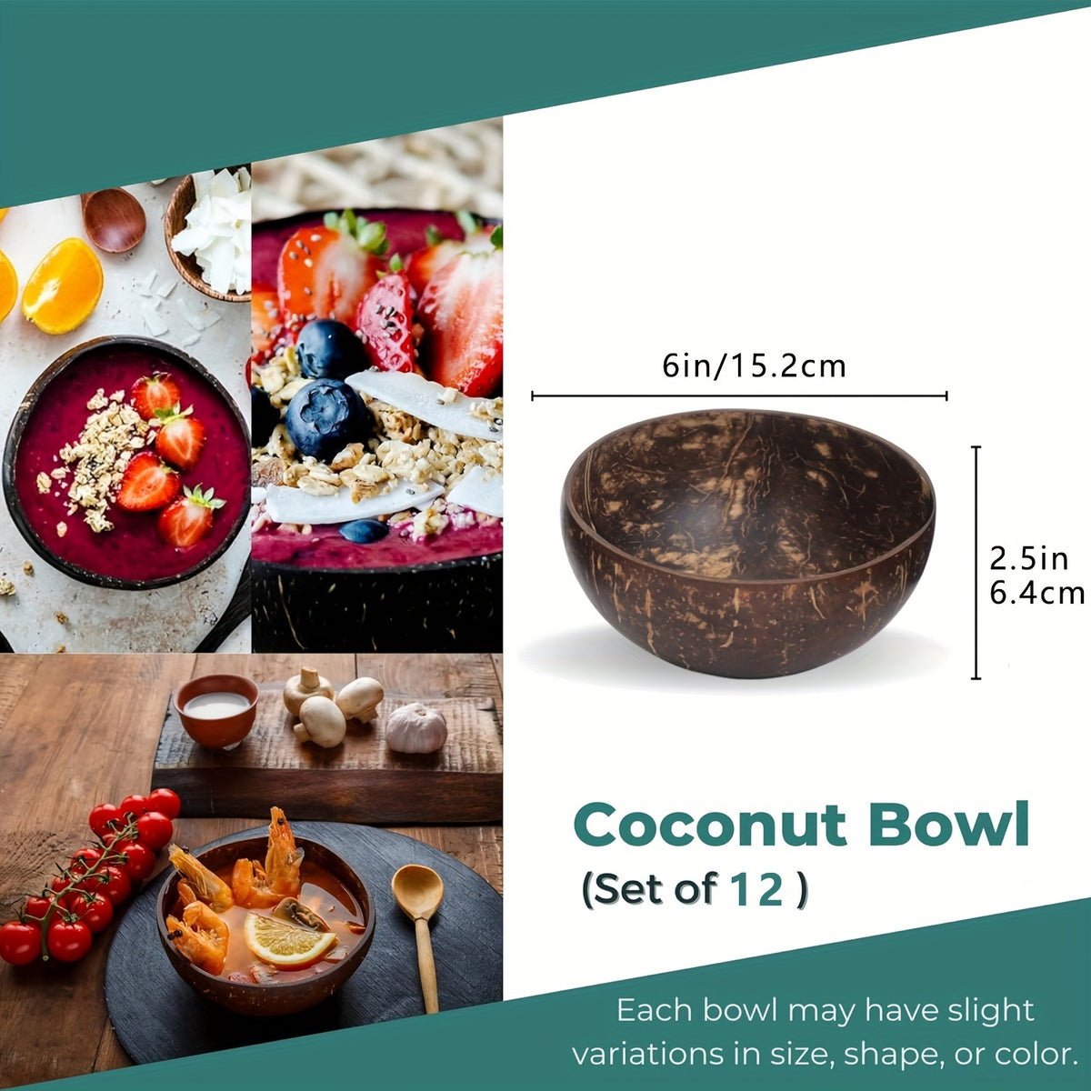 Coconut Shell Bowls Polished Wooden Bowls Natural Smoothie Acai Bowls Salad Bowls for Smoothie, Acai, Fruit, Salad & Yogurt - Perfect Decorative And Serving Bowls, Vegan Gifts Kitchen Decorcc, Rustic Kitchen Decor (3/12pcs, Polished)