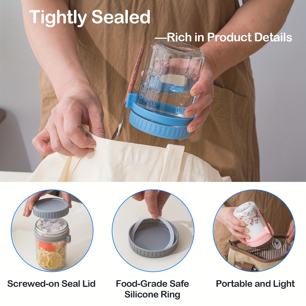 4/6pcs(16oz), 8pcs(4pcs 16oz+4pcs 4oz), 12pcs(6pcs 16oz + 6pcs 4oz), Overnight Oats Containers with Lids And Spoons, Glass Mason Overnight Oats Jars, Large Capacity Airtight Jars for Milk, Cereal, Fruit