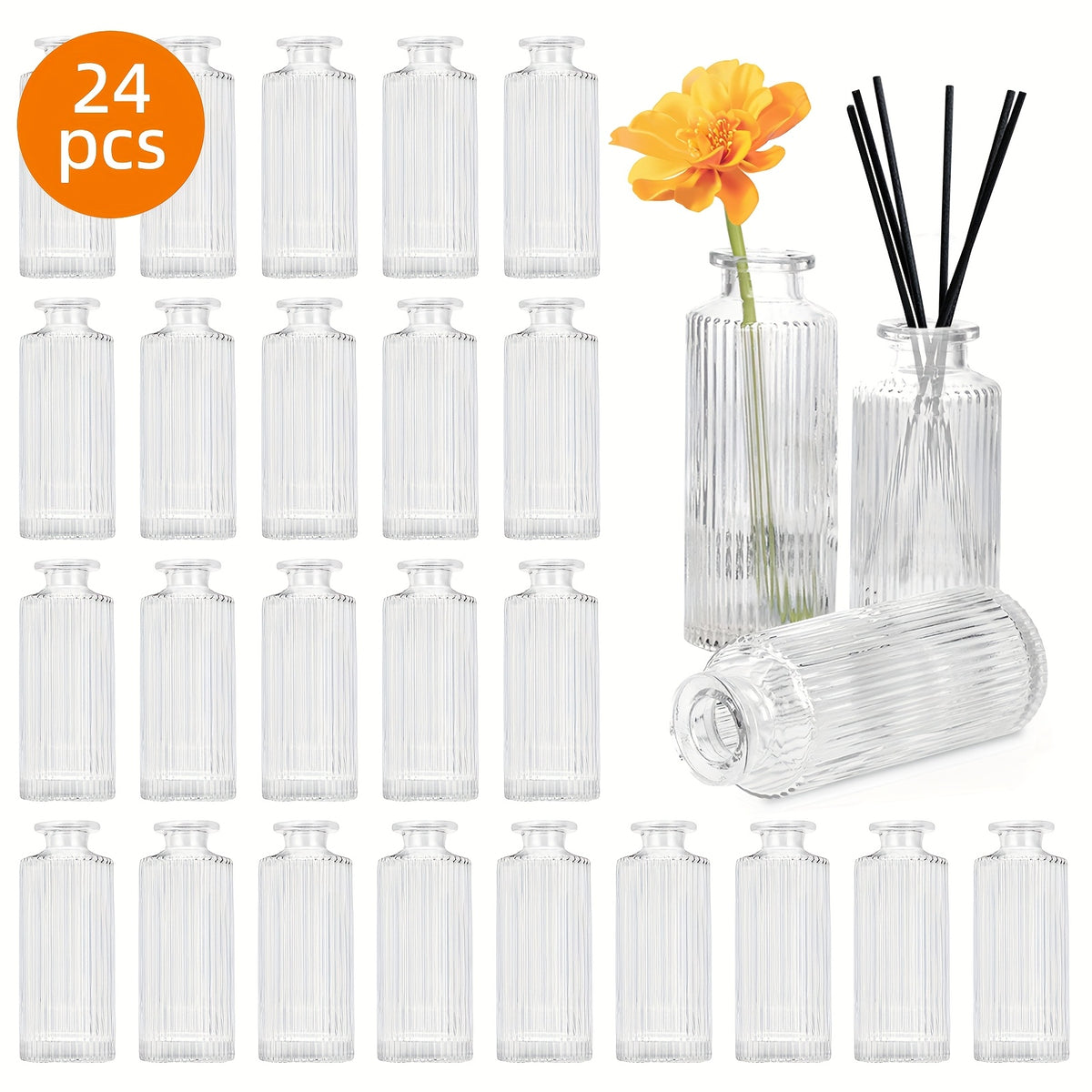 12/24/36pcs Bud Vase, Modern Striped Style, Wedding Centerpieces for Tables, Mini Clear Bud Vases for Flowers, Small Flower Vases Suitable for Birthday Party, Anniversary, Wedding, Home Table Deco, Multiple Sizes, for Mother's Day