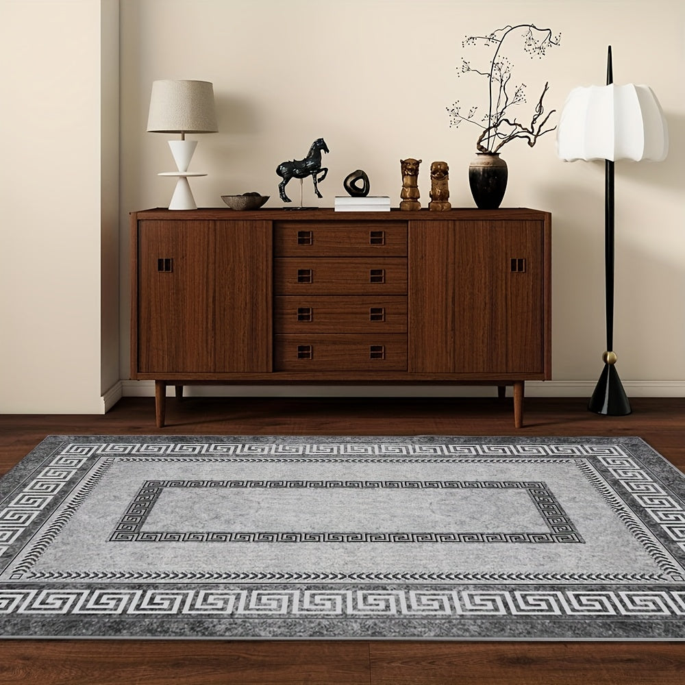 Luxury Crystal Velvet Rug - Heavy Duty 850gsm Bohemian Floral & Persian Pattern with Non-Slip Backing, Machine Washable 100% Polyester, for Living Room, Bedroom, Entryway - Grey & Black Marble Effect | Bohemian Style Rug for High Traffic Areas.