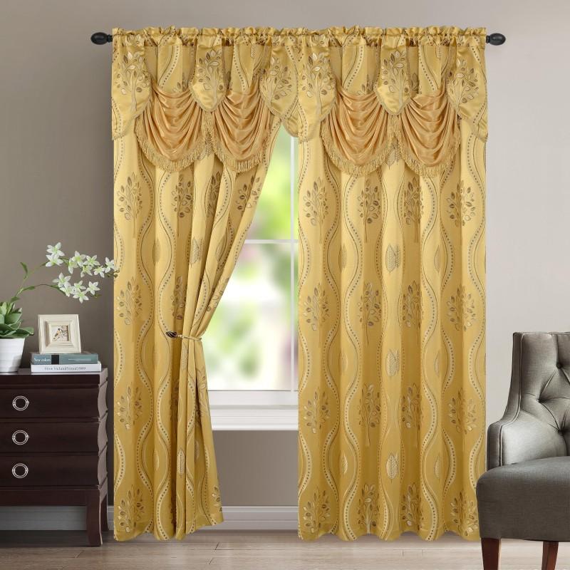 Elegant Comfort Luxury 2pc Fancy Aurora Jacquard Design Room Darkening 54 x 84 inch Rod Pocket Curtain Panel Set With Attached Waterfall Valance Machine Washable for Living Room, Bedroom, Study, Home Office, Curtains for Living Room, Bedroom Elegance, Cla