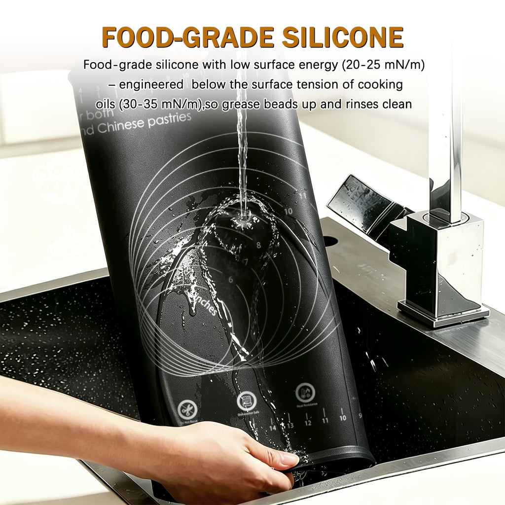 Extra-Thick Silicone Pastry Mat, Non-slip Silicone Baking Mat, Reusable Dough Rolling Mats with Measurements, Perfect for Baking, Pizza & Cake Dough, Odor-Free with Natural Dye, Silicone Mat for Dough, Baking Mat Extra Thick, Dough Mat