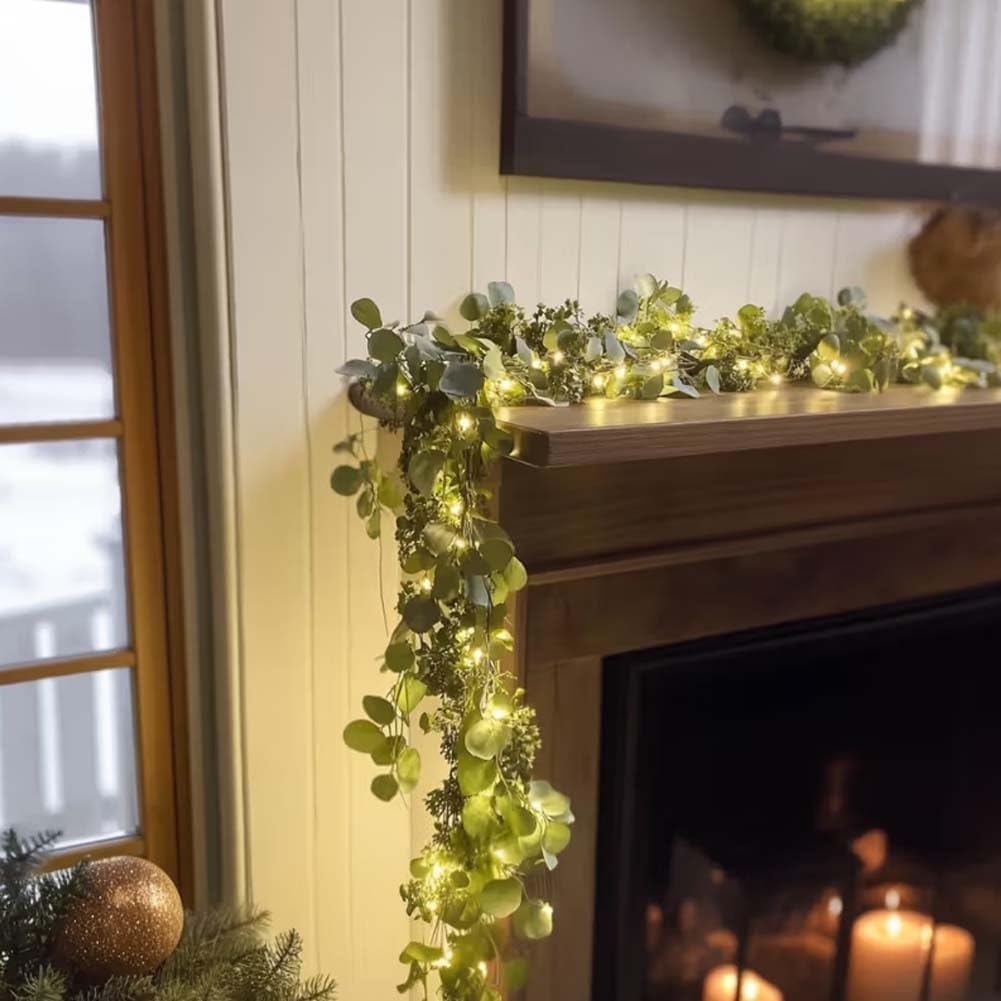 4pcs Total Length 315 In, 80 Lights Eucalyptus Leaf Wreath String Light Pendant, -Battery-powered Holiday Table Decoration With Warm, Realistic Leaves, Perfect For Centerpiece Decoration On The Dining Table, Indoor Home Decoration