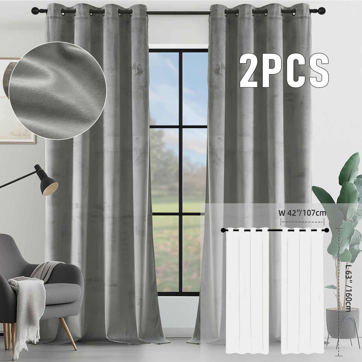 2pcs Velvet Room Darkening Curtains | Vintage Soundproof and Thermal Insulated, Elegant Soft Velvet Grommet Top Curtains for Living Room and Bedroom, Unlined, Solid Color, Fashionable Valentine'S Day Décor