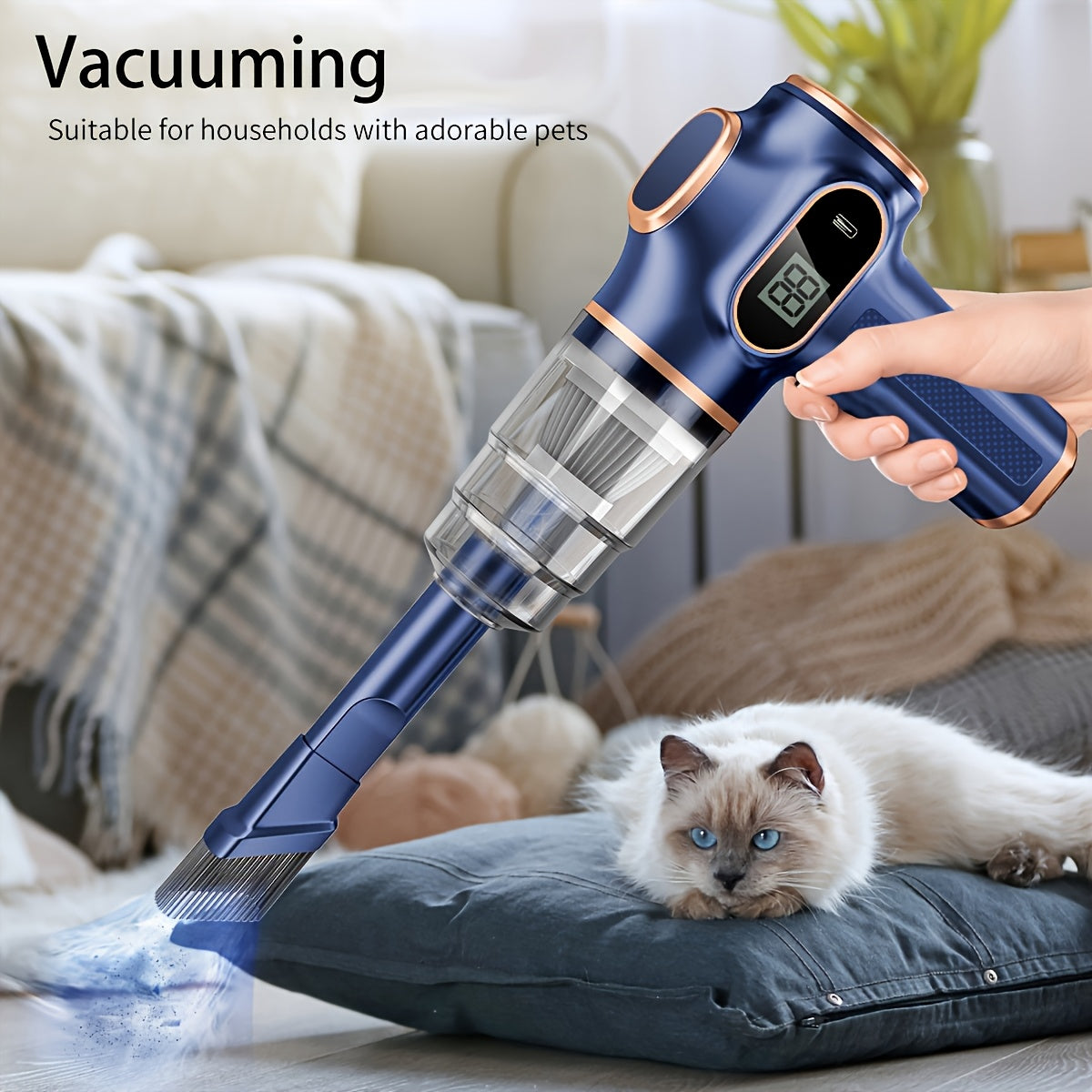 Powerful Handheld Vacuum Cleaner for Pet Hair with Digital Display, Type-C Fast Charging & Washable Filter, Portable Cordless Vac for Car Interior Detailing, Home Upholstery & Office Dust And Debris Cleaning