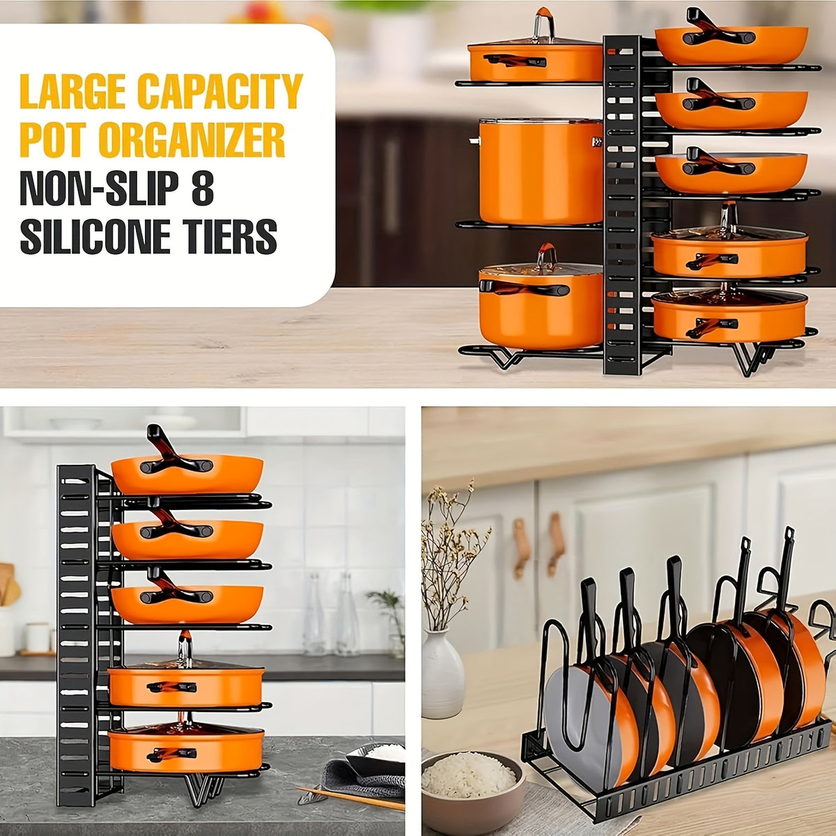8-Tier Pot And Pan Organizer with Lid Rack, for Kitchen Cabinet Storage of Cookware And Utensils
