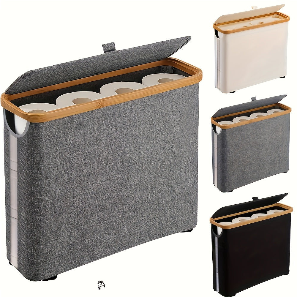 Bamboo Toilet Paper Holder with Lid - Foldable Bathroom Storage Box, Independent Organizer That Can Hold 12 Rolls of Toilet Paper, Toilet Paper Storage Container Random Color