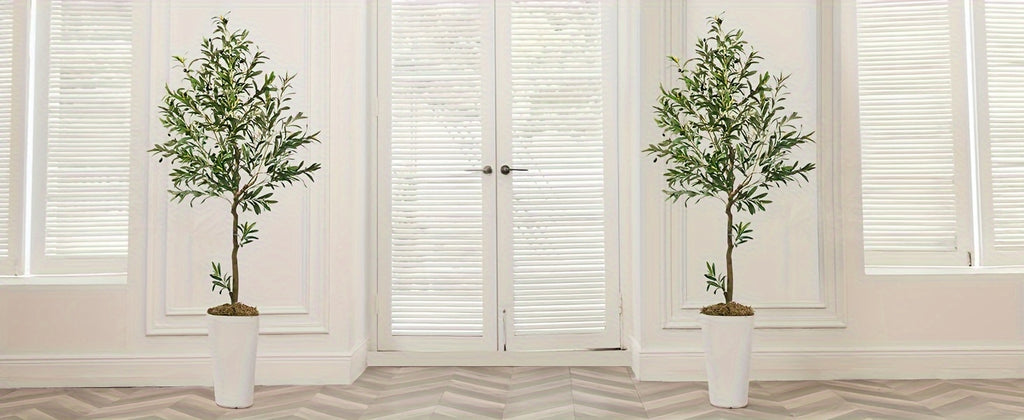 Artificial Olive Tree with Nursery Planter, 74 Inch, 7.2 Foot or 8 Foot Faux Greenery with Lifelike Leaves and Fruits for Home and Patio Styling