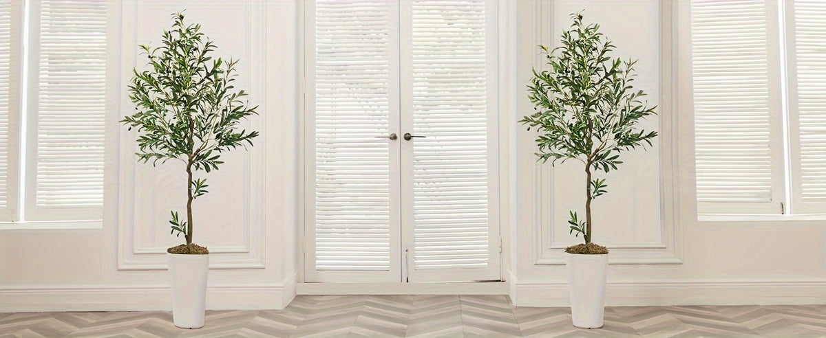 Artificial Olive Tree with Nursery Planter, 74 Inch, 7.2 Foot or 8 Foot Faux Greenery with Lifelike Leaves and Fruits for Home and Patio Styling