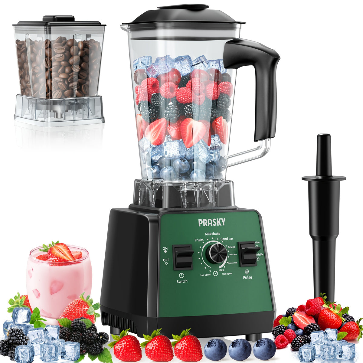 Professional Food Processor Blender, Smoothies Blender, Max.2400W Sorbet Blender And Grinder Combo 25000RPM Powerful Blenders Kitchen 68Oz 2 Containers Countertop Blenders Ice, Grinding, Milk Shake, Ice Slushie, Juice, Shake