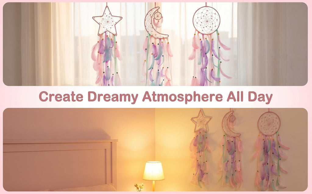 3pcs/LOT Star Moon Sun Dream Catcher Pink Room Decor for Teen Girls Kids Girls Room Decor Princess Bedroom Decor