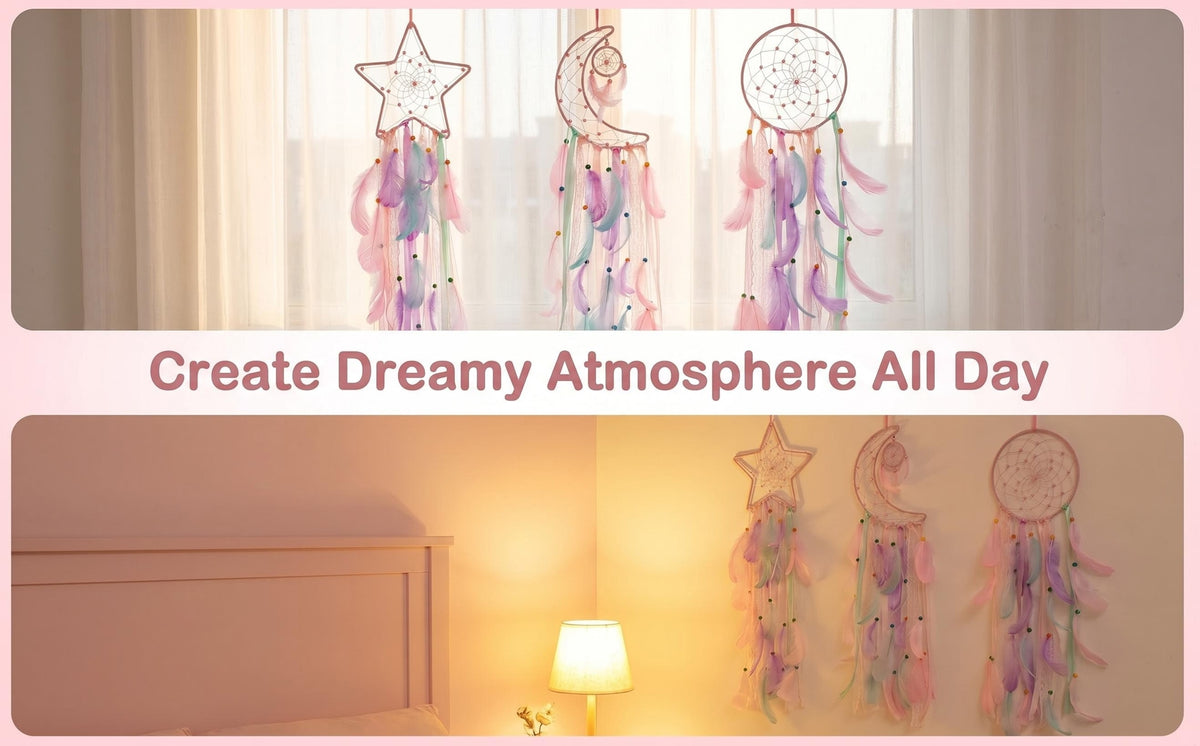 3pcs/LOT Star Moon Sun Dream Catcher Pink Room Decor for Teen Girls Kids Girls Room Decor Princess Bedroom Decor