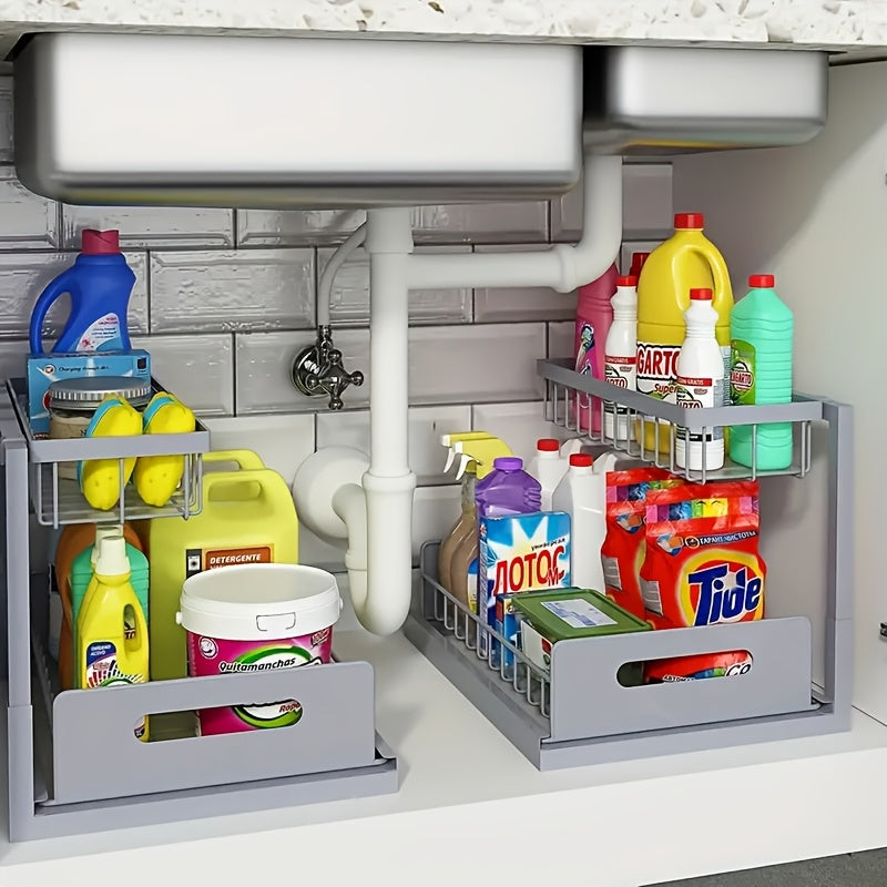 1/2pcs Kitchen Organizers And Storage, Kitchen Accessories, Utility Racks, Under Sink Organizer, Pull Out Cabinet Organizer, 2 Tier Slide Out Sink Shelf, Cabinet Storage Shelves, Under Sink Storage for Kitchen Bathroom Cabinet, Local Warehouse