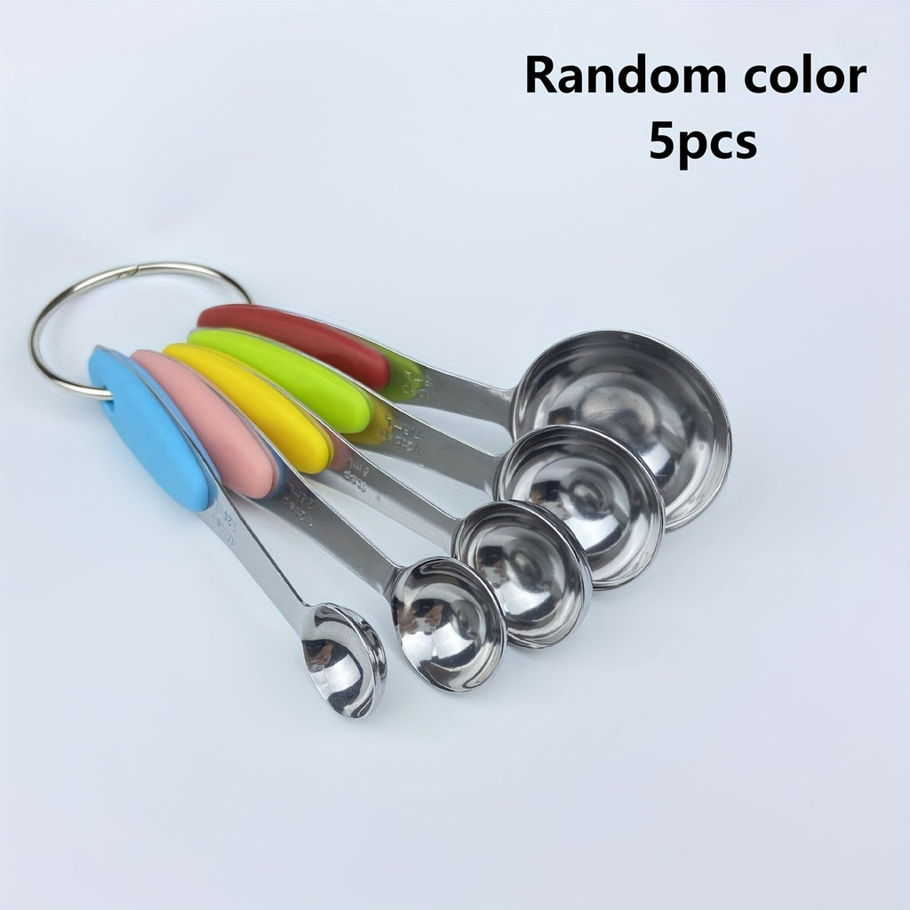 5pcs Measuring Spoon Set/10pcs Measuring Spoon Measuring Cup Set, Stainless Steel, With Silicone Handle, Precise Measuring Tool For Cooking | Essential For Christmas Baking