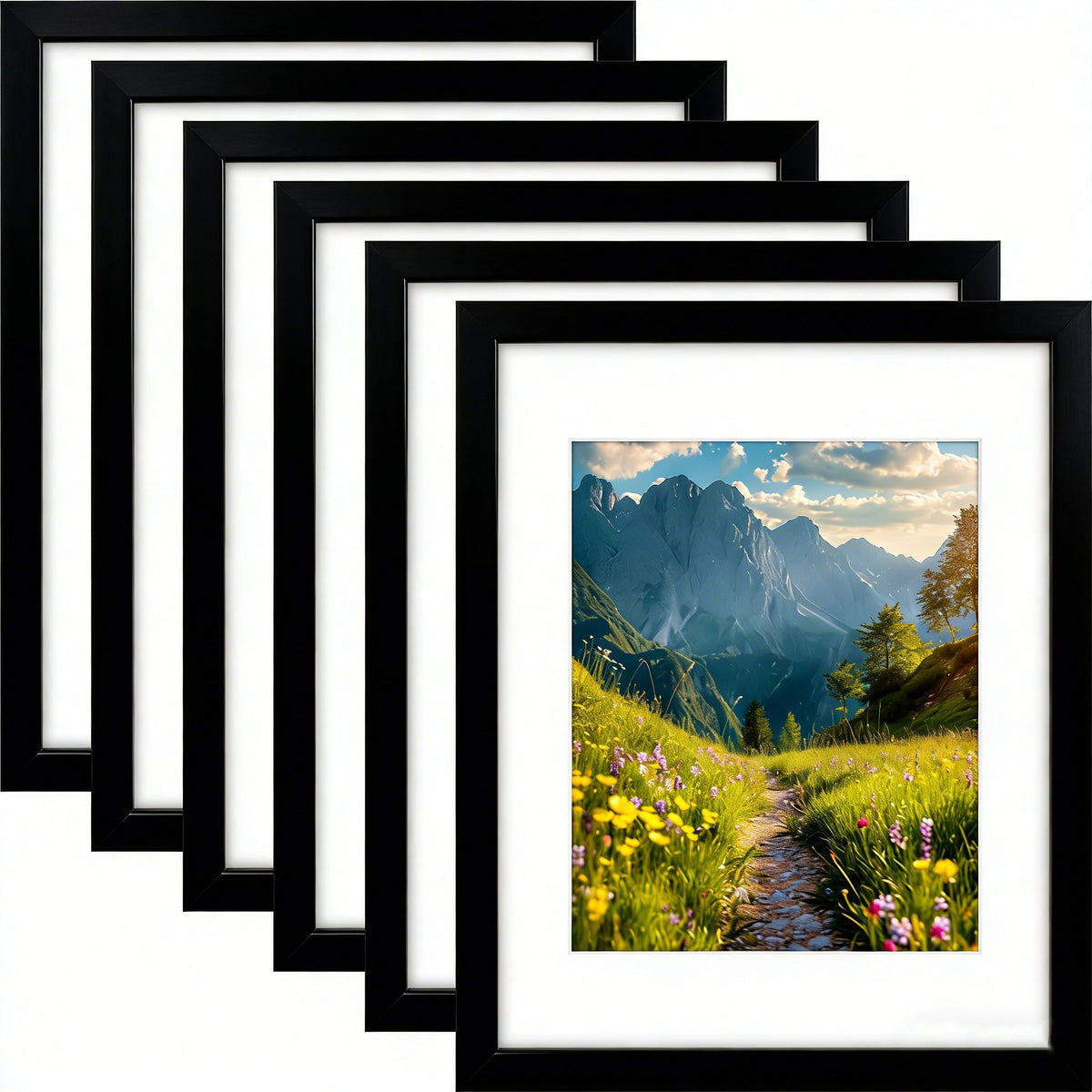 6 Packs 6x8/8x10/9x12/11x14/16x20 Picture Frames Set, Engineered Wood Gallery Wall Frame Set with Plexiglass - Wall Mounting or Tabletop Display