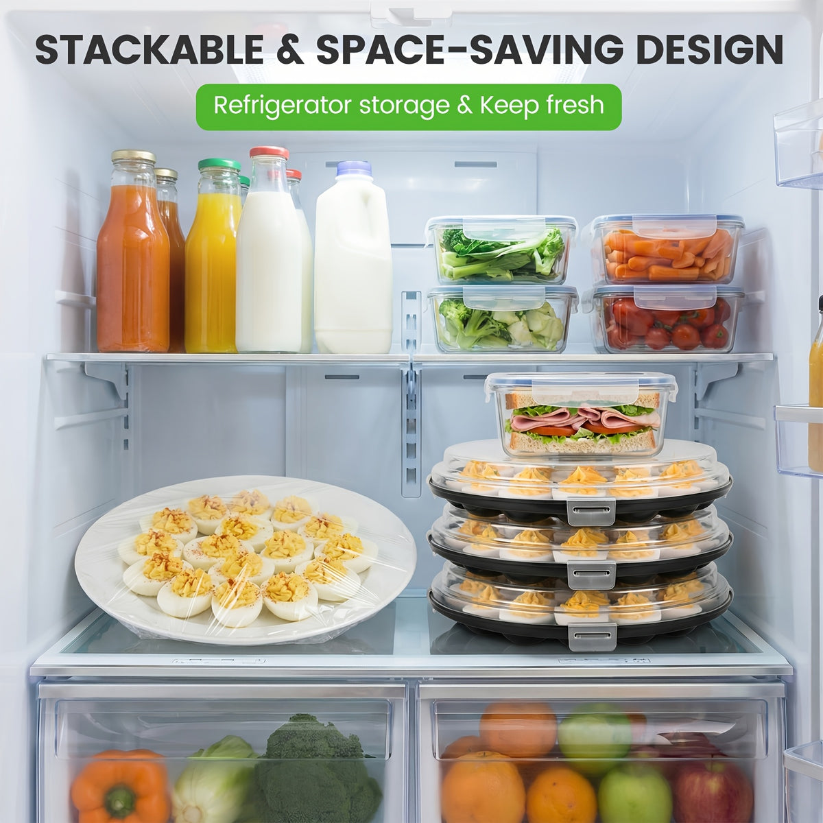 3pcs Deviled Egg Containers with Lid, Deviled Egg Platter with 66 Slots Portable Egg Containers Carrier Holder Trays for Party, Home Kitchen, Outdoor Activities