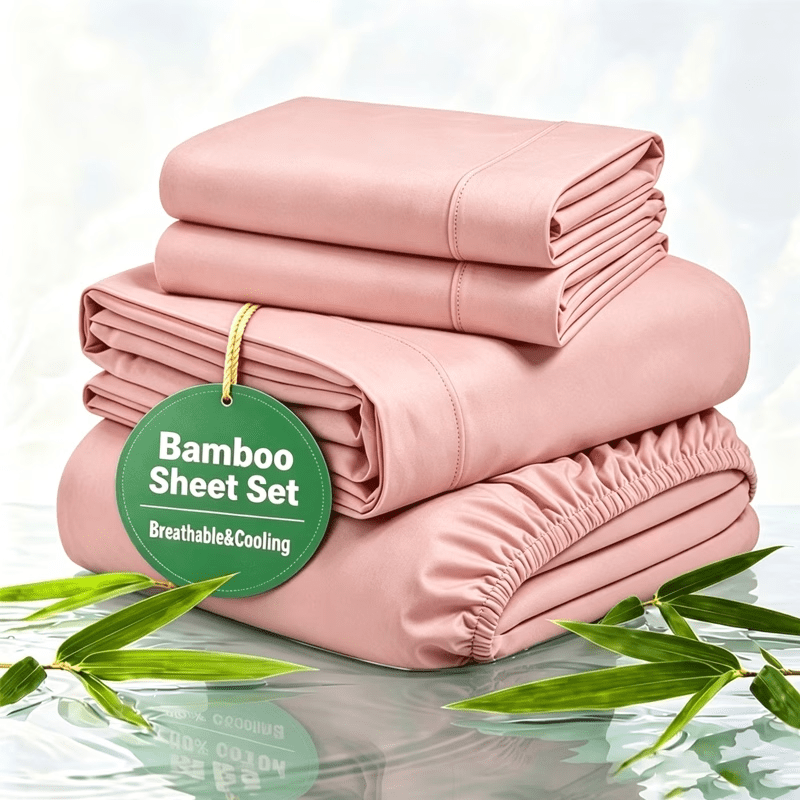 4pcs Bamboo Fiber Sheet Set, 2200 Thread Count Silver Ion Sheet Set, Suitable for Heat-Sensitive Individuals, Cool, Soft And Breathable, 16-18 Inch Deep Pocket Sheets, Suitable for Hotels, Hospitals, Schools, Dormitories, Local Warehouses