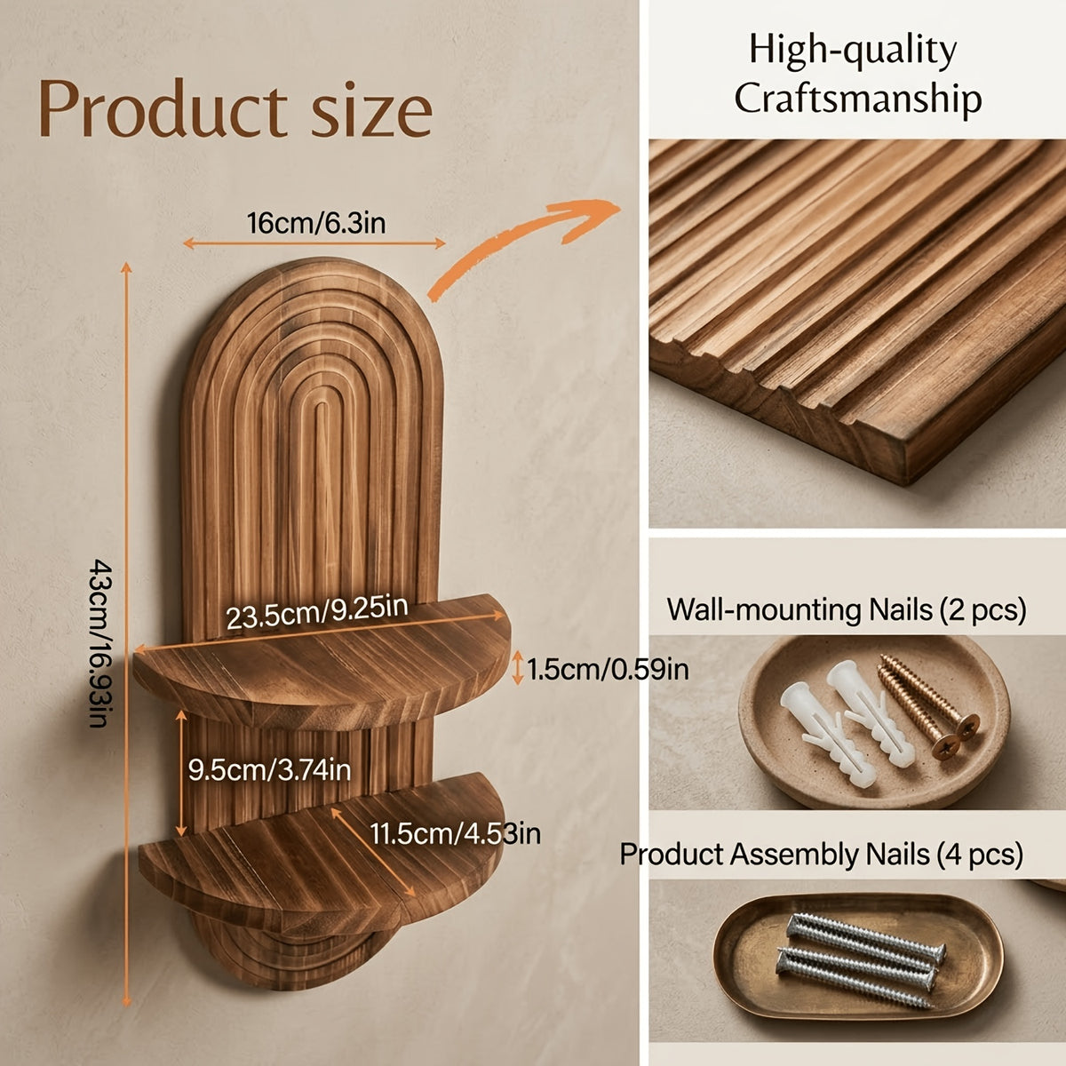 2-Tier Rustic Wood Floating Shelves for Wall, Hanging Plant Shelf Indoor, Wall Mounted Flower Pot Display Rack, Kitchen Storage & Living Room Decor, Window Sill Plant Stand, Bedroom & Entryway Organizer, Suitable for Outdoor Entrance Decoration