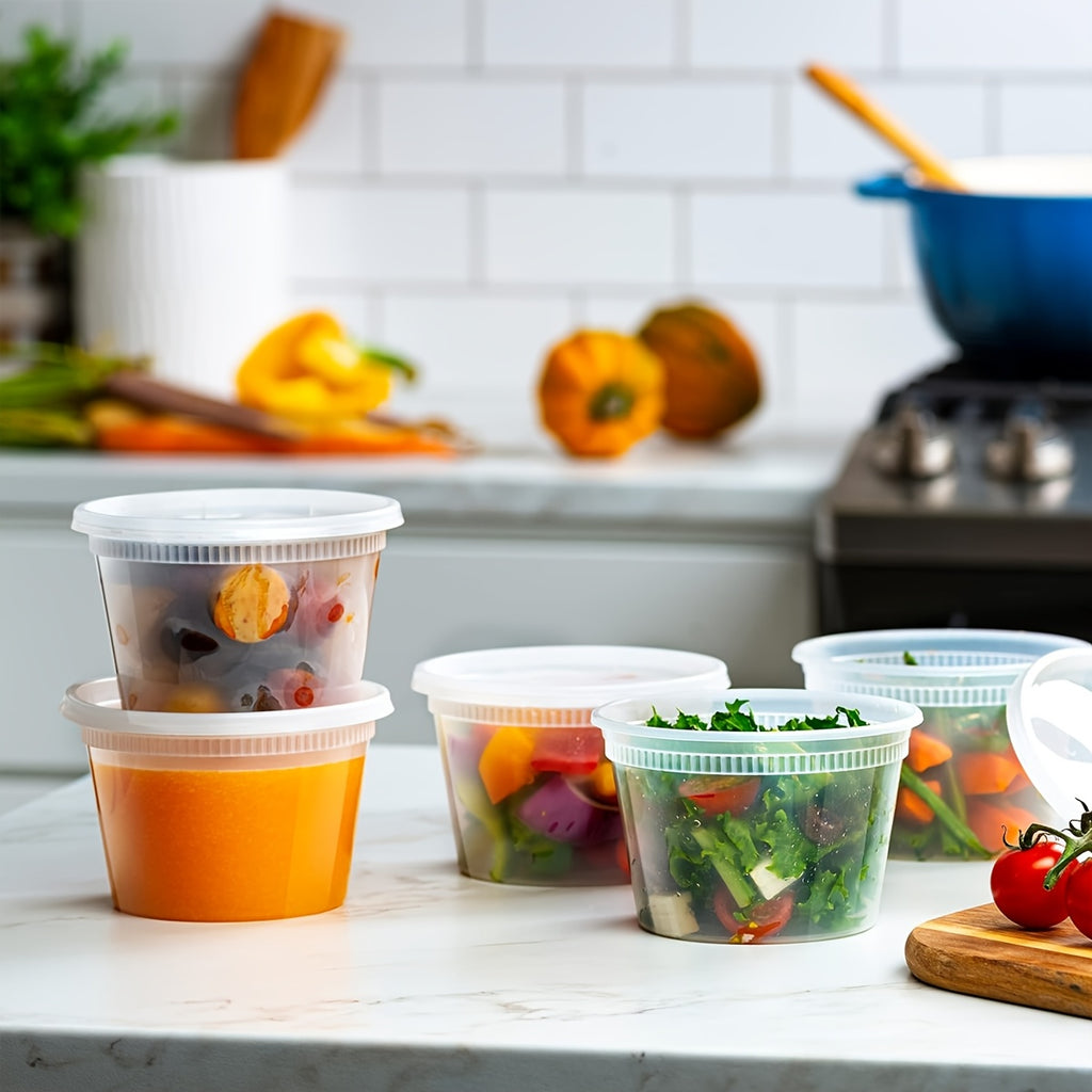 16-Ounce Reusable Plastic Food Storage Container with Flip-Top Lid - Freezer & Microwave Safe, Stackable Round Freezer-Safe Suitable for Meal Prep, Soups, Salads, Portion Control - Ideal for Home & Restaurant Use