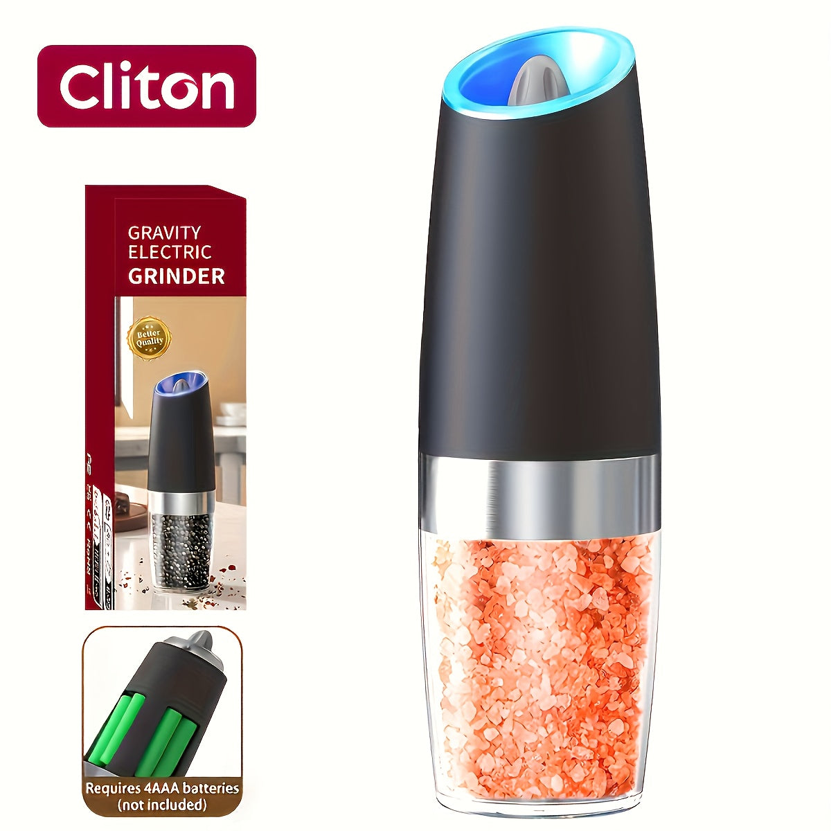 1pc/2pcs Electric Salt and Pepper Grinder Set with LED Lights - Large Capacity, Gravity-Driven Mechanism, Multi-Color Options (Red/)