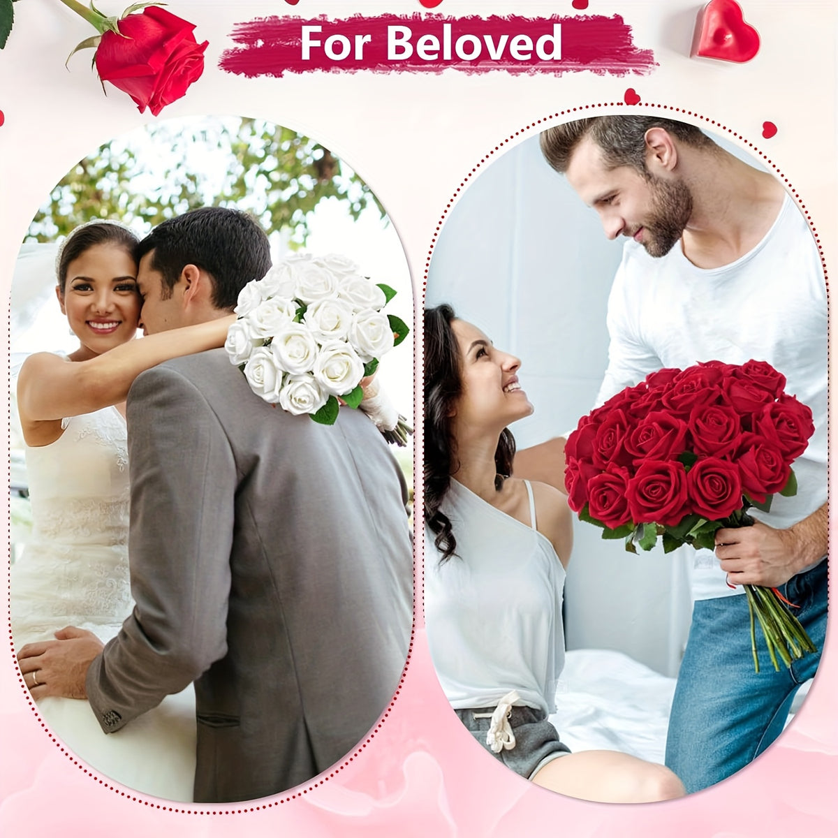 50/100pcs Red Roses Artificial Flowers, Real Touch Velvet Roses Bouquet Fake Flowers Bulk, Artificial Roses with Long Stems for Valentines Day Gift DIY Bridal Wedding Centerpiece Decorations, Mothers Day Decor, Home Decor, Room Decor, Rosas Eternas