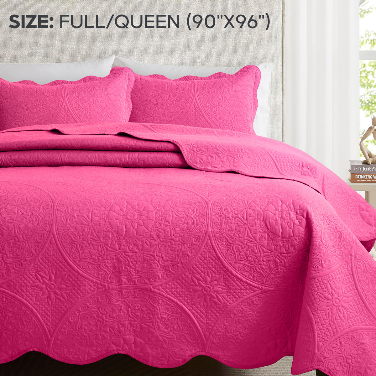 3pcs Luxury Quilted Bedspread Set – Oversize Quilt Coverlet Soft & Cozy Floral Bedspread with Pillow Shams, Breathable Lightweight for Bedroom & Guest Room Decor