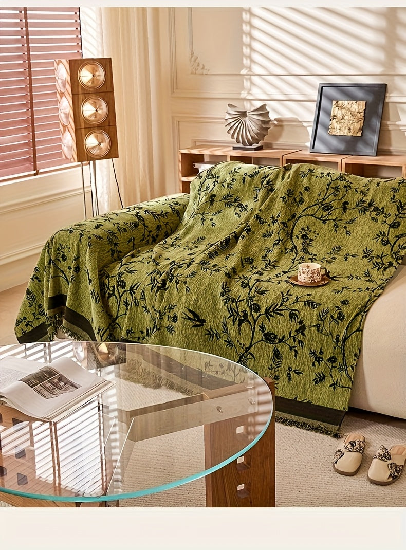Chenille Thickened Sofa Throw for Flowers And Plants Pattern, Suitable for Living Room And Office Decor, Pet-safe, All-season Use, And Durable, Non-slip.