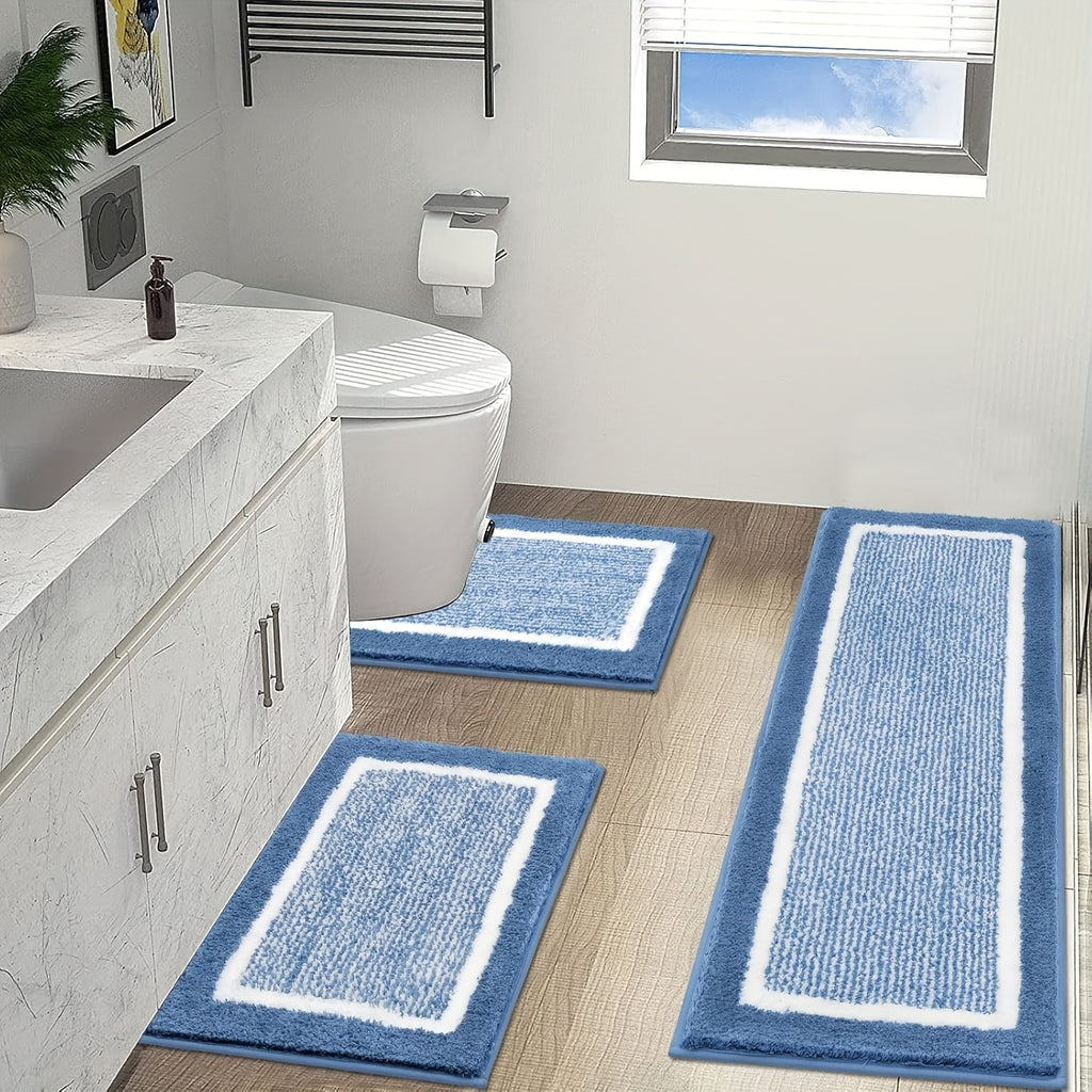 Bathroom Rug Set 3pcs Non-Slip Absorbent Bath Mats for Bathroom Sets Washable Microfiber Bathroom Rugs And Mats Shaggy Bath Rugs And U-Shaped Toilet Mat for Bath Floor