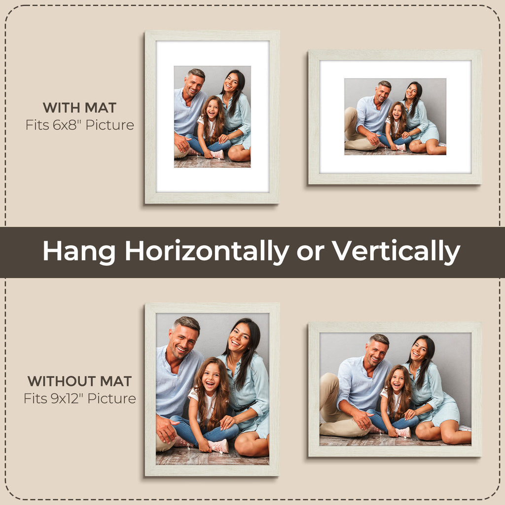 6 Packs 6x8/8x10/9x12/11x14/16x20 Picture Frames Set, Engineered Wood Gallery Wall Frame Set with Plexiglass - Wall Mounting or Tabletop Display