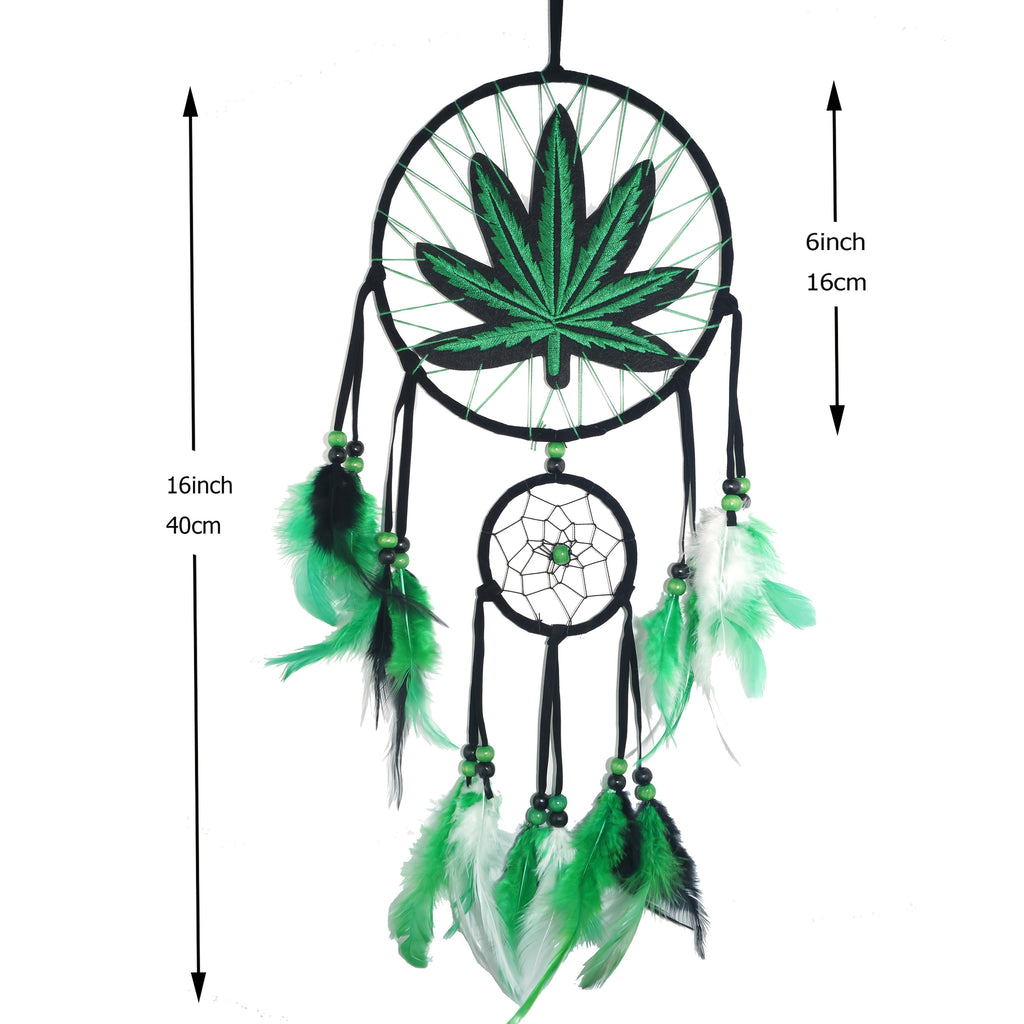 Bohemian Leaf Embroidered Dream Catcher with Feathers & Leaf Pot - Fabric Weed Gift for Women/Men, -Themed Tale Decor for Christmas, Bedside, or Cabin (Embroidery, Not Smokeable)