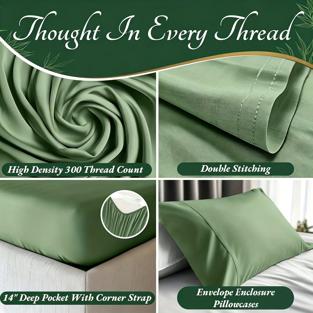 4pcs Cooling Bamboo Blend Sheet Set, Breathable Soft Sheets for Hot Sleepers, 14-Inch Deep Pocket, Twin/Full/Queen/King, Kids Room Decor, Christmas Holiday Home Decor