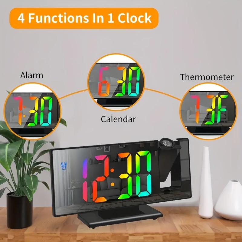 Multi-function Digital Projection Alarm Clock - 180° Rotation, Temperature Display, Adjustable Brightness, Night Mode, Snooze Function - USB Powered LED Clock for Bedroom And Living Room Decoration