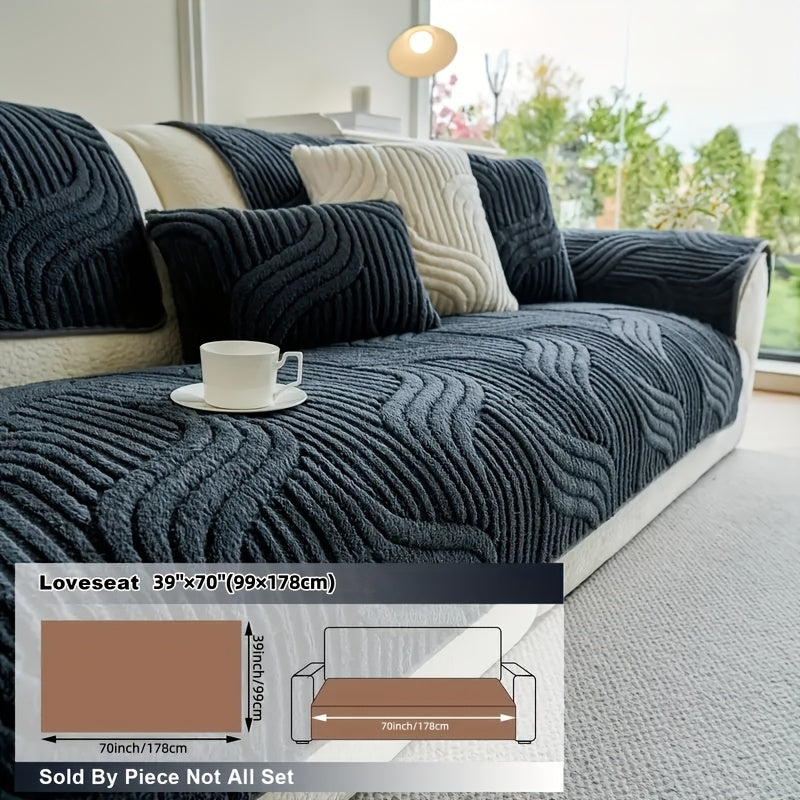 1pc Pet Friendly Sofa Cover, Dog Friendly Non Slip Furniture Protector, Fox Tail Patterned & Solid Color Shu Velveteen Plush Sofa Cushion, All Season Short Plush Sectional Sofa Cover for Living Room Bedroom Office