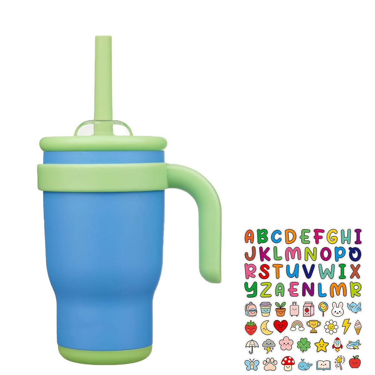 14oz Tumbler with Handle, Insulated Water Bottle with Straw And 2in 1 Lid, Stainless Steel Cup Travel Coffee Mug for Sports Office Gym Kitchen, Free Stickers