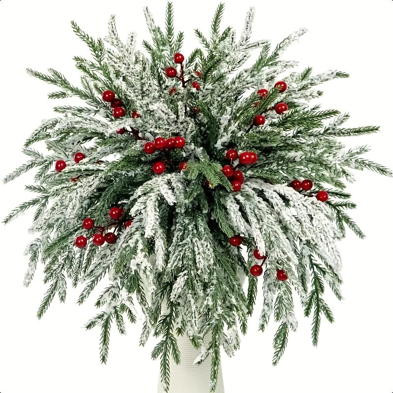 20pcs 14in Artificial Christmas Greenery Stems with Red Berries for DIY Wreaths, Xmas Tree Decor, Holiday Centerpieces, Indoor Home Decor, Christmas Vase Fillers